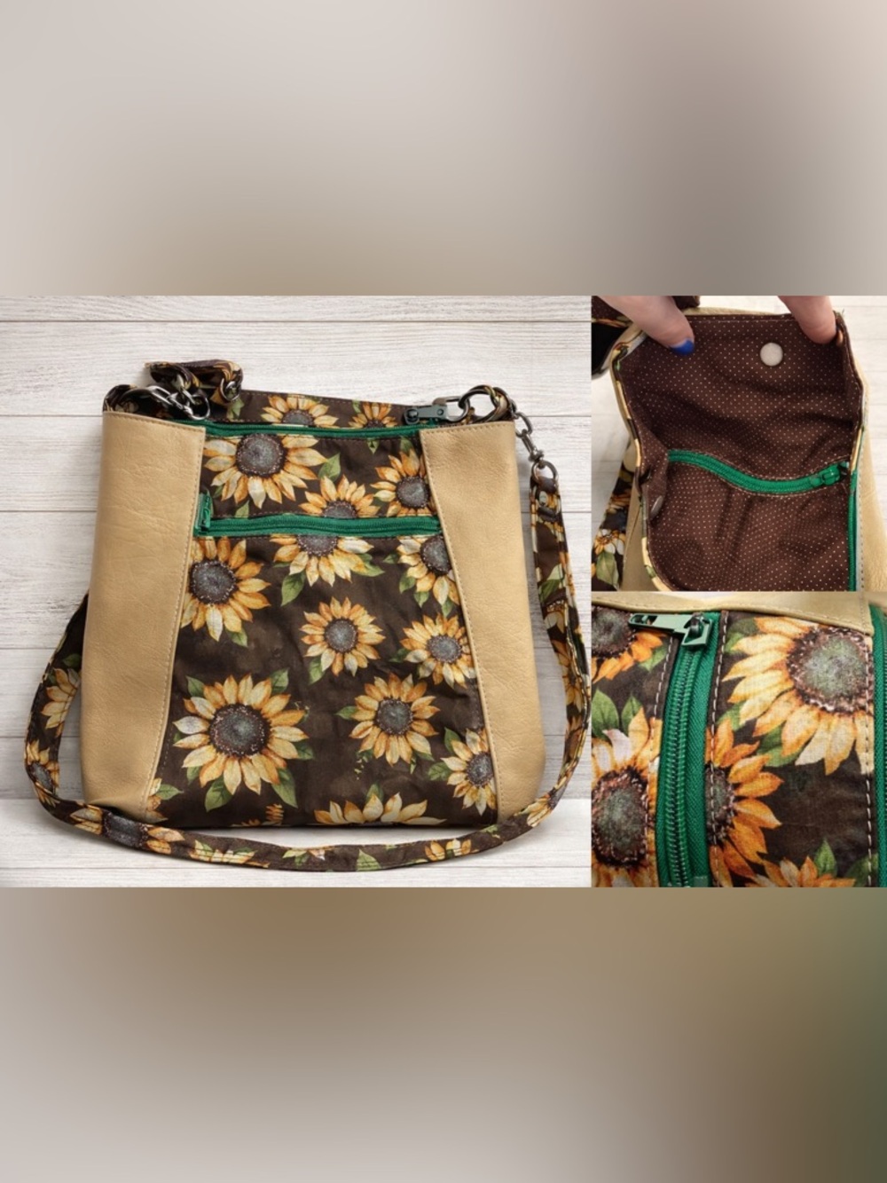 Sunflower Crossbody Bag | Handmade Floral Purse | Multi Pocket | Boho Style